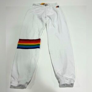 Aviator Nation Rainbow Stitch Sweatpants White - EUC